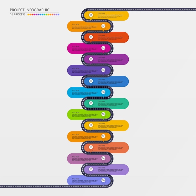 Vector road map infographic design element with 16 steps