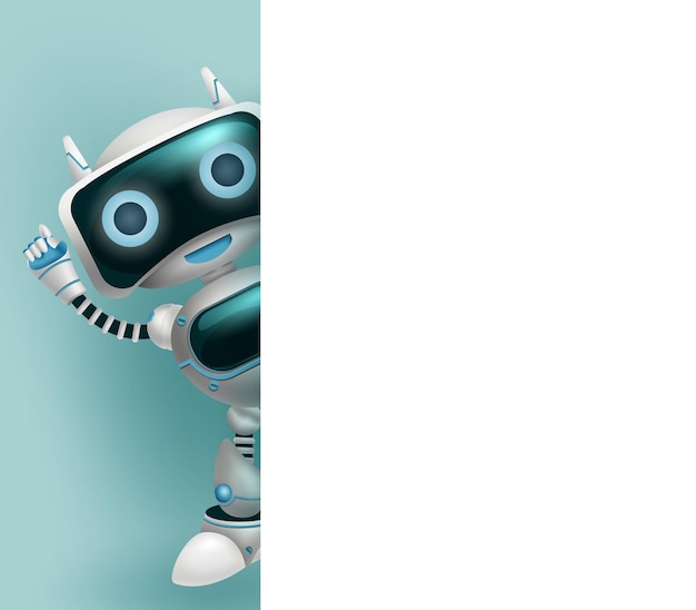 Vector robot 3d character vector background design robotic character showing empty white board with space