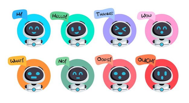 Vector robot character set vector design. robots characters collection with happy and friendly face express