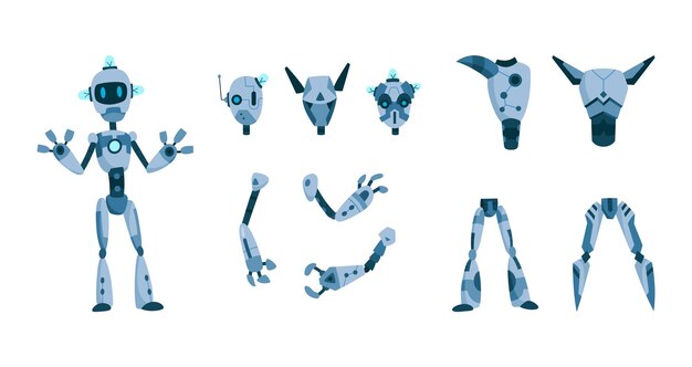 Vector robot constructor parts and sprites specifically designed for animation projects and usage