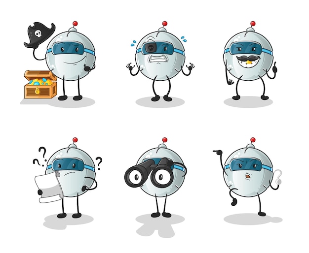 Vector robot pirate group character. cartoon mascot vector