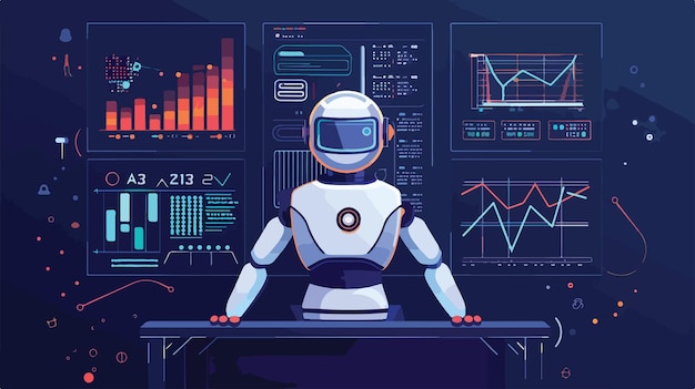 Vector robot processing data concept with machine learning and artificial intelligence