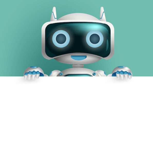 robot vector character background design robotic 3d character showing empty white board with space
