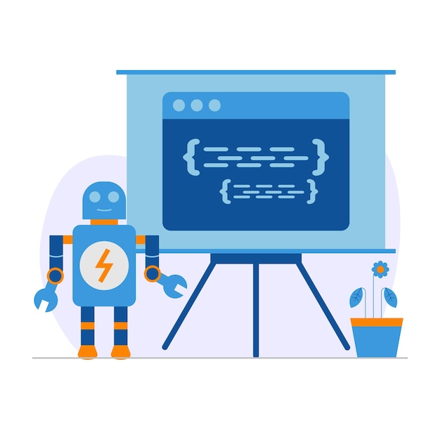 Vector robot with a presentation board in front of it