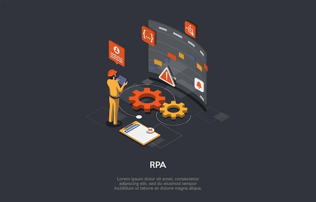 robotic process automation concept. modern technology allows to configure computer software or to emulate and integrate the actions of a human interacting