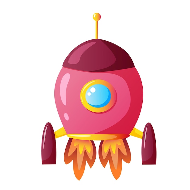 Vector rocket launch and fire flame spaceship startup isolated cartoon spaceship vector illustration