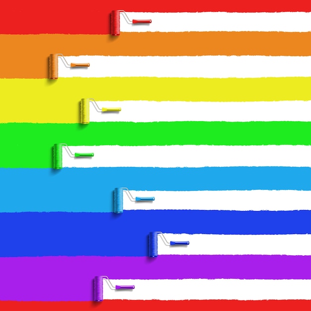 Vector roller brush with rainbow colors paint