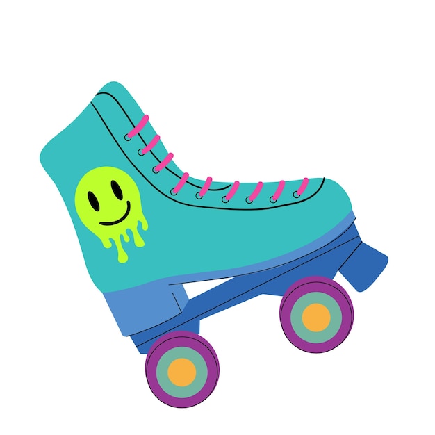 Vector roller skates nostalgia of the 80s90s in a modern style hand drawn flat vector of quad roller skate