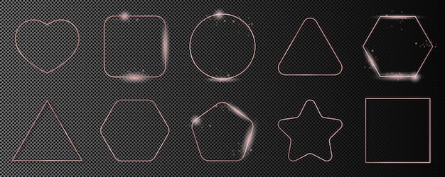 Vector rose gold glowing different geometric shape frame