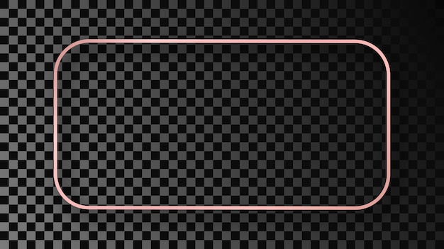 Vector rose gold glowing rounded rectangular frame with shadow