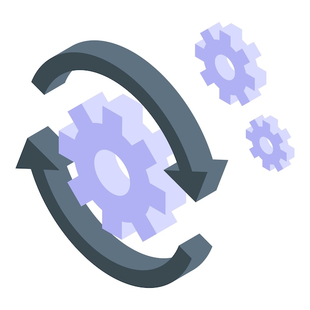 Vector rotating circular arrows encompassing gears symbolizing continuous integration and continuous deployment process