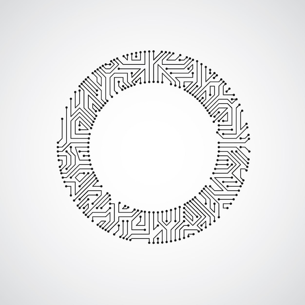 Vector round circuit board with electronic components of technology device. computer motherboard cybernetic vector abstraction.