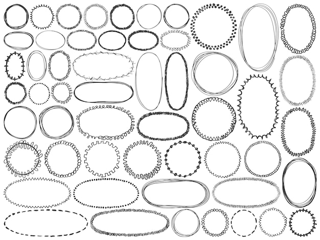 Vector round frames doodle pencil signs set funny simple sketches collection doodle borders frames