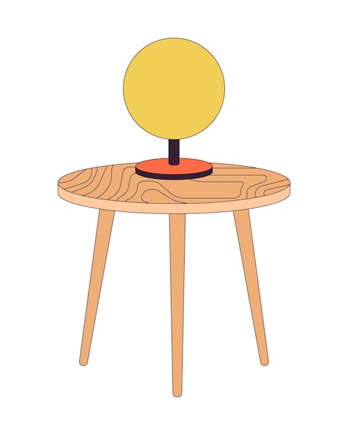 Vector round lamp on coffee table 2d linear cartoon objects