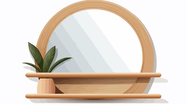 Vector round mirror with shelf isolated on white background professional interior design element