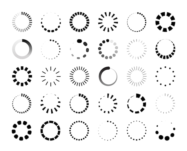 Vector round progress bar. circle loader and countdown icon for web and application ui, round infographic element. vector wait data progressions download indicator set