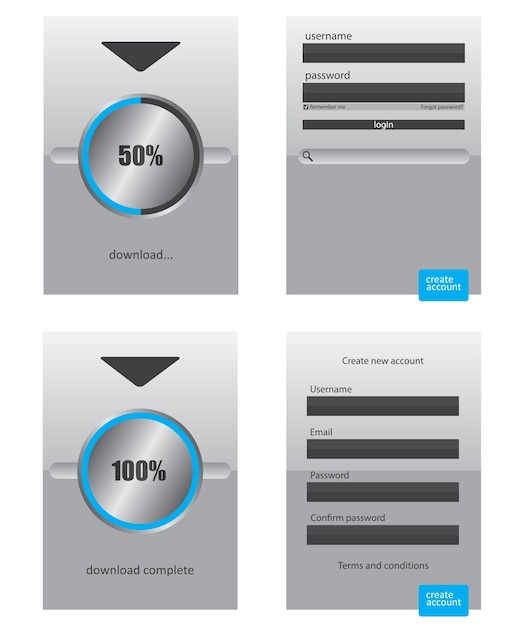Vector round progress bar and register log in web element