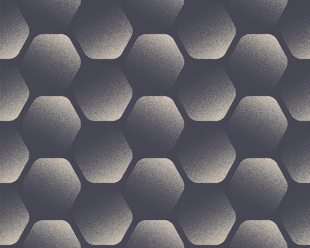 Vector rounded hexagons seamless pattern vector dot work technology abstract background