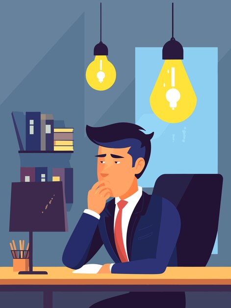 Vector a sad businessman working in an office