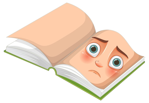 Vector sad face in open book