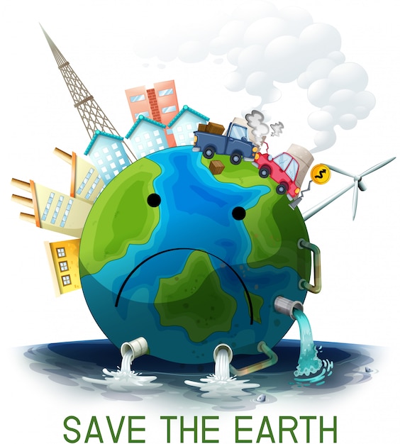 Vector sad polluted save the earth poster