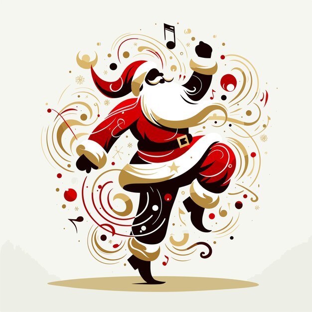 Vector santa claus in a dynamic silhouette dancing joyfully