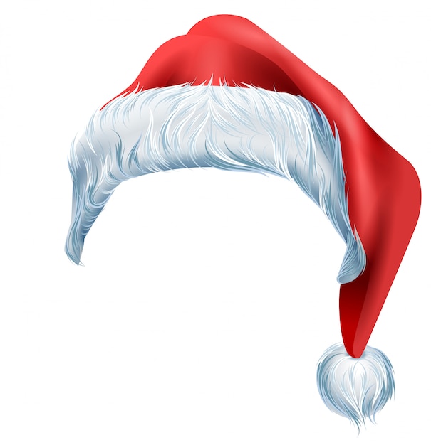 Vector santa red hat with fluffy edge shaggy fur. christmas traditional accessory