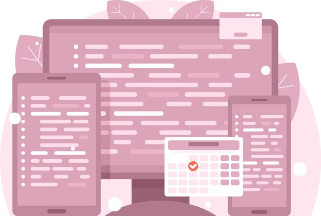 Vector scalable technologies computer display tablet and smartphone with programming code on screen