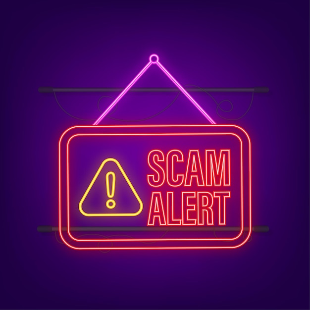 Vector scam alert neon hacker attack and web security vector concept phishing scam