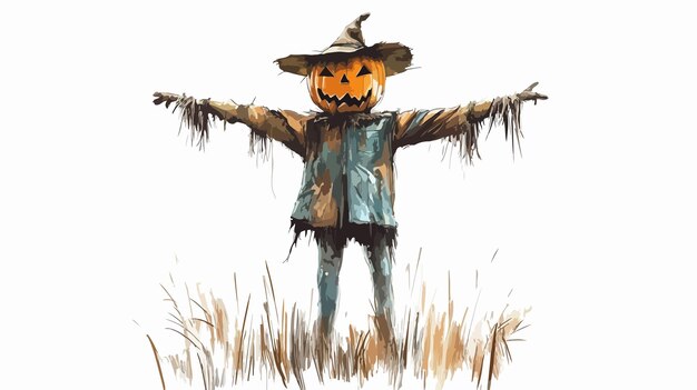 Vector scarecrow with pumpkin head vector illustration