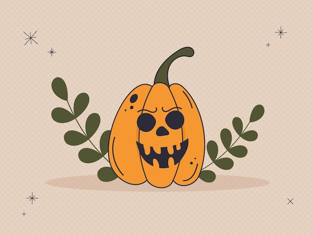 Vector a scary halloween pumpkin face with a spooky smile retro style