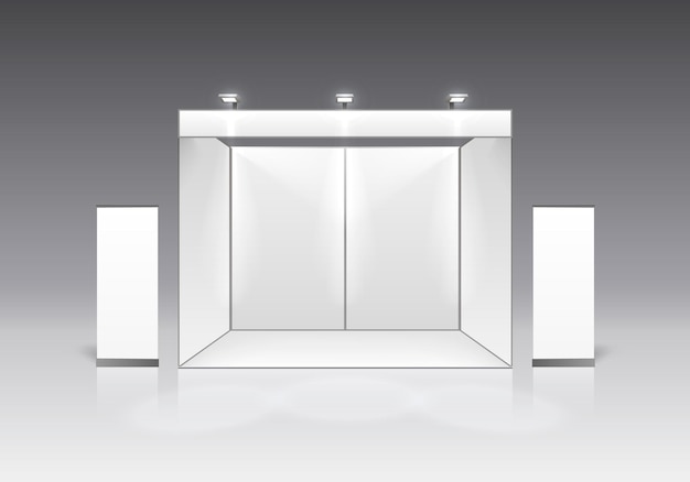 Vector scene show podium for presentations on the gray background. vector illustration