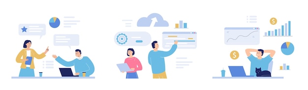 Vector scenes of interaction of office characters