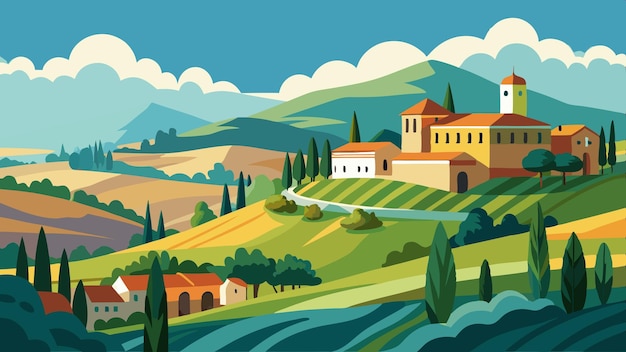 Vector scenic view of tuscan hills landscape