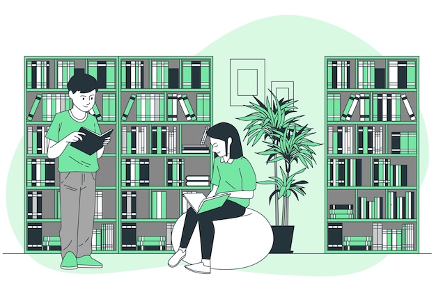 Vector school library concept illustration