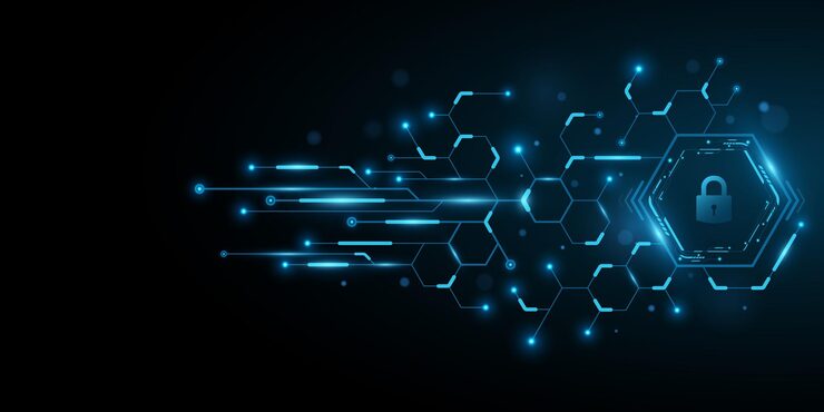 Sci Fi HUD dashboard of hexagons with touch lock button Glowing circuit board Futuristic user interface GUI and UI design Vector illustration