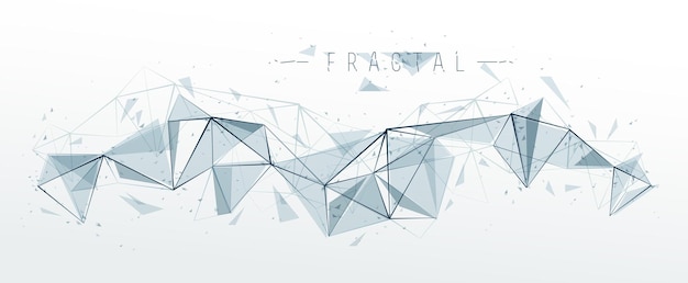 Vector science and technology 3d mesh abstract vector background, connected net lines fractal design, low poly polygonal elements in dynamic motion.