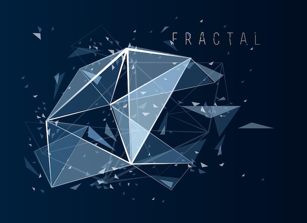 Vector science and technology 3d mesh abstract vector background, connected net lines fractal design, low poly polygonal elements in dynamic motion.