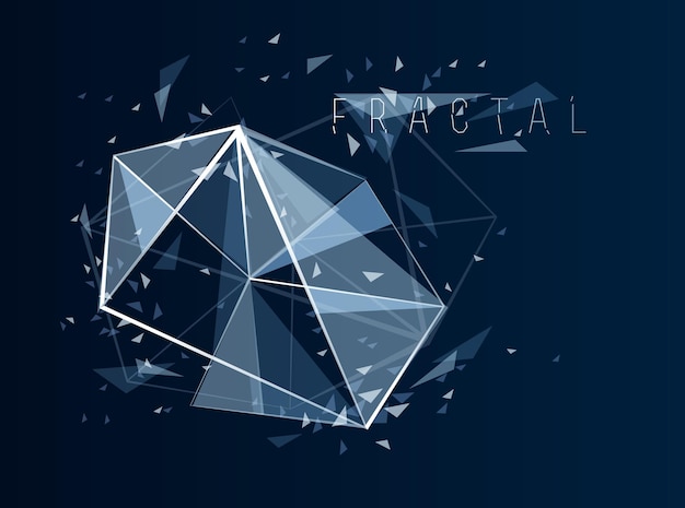 Vector science and technology 3d mesh abstract vector background, connected net lines fractal design, low poly polygonal elements in dynamic motion.