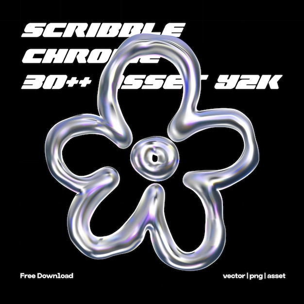 Vector scribble abstract download draw 3d chrome vector asset y2k ornament bundle icon free