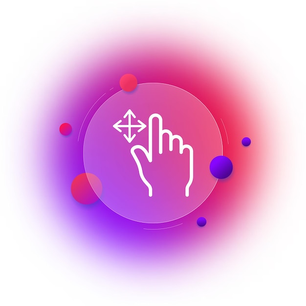 Vector scrolling line icon hand pointer mouse cursor arrow index finger slide press click concept glassmorphism style vector line icon for business and advertising