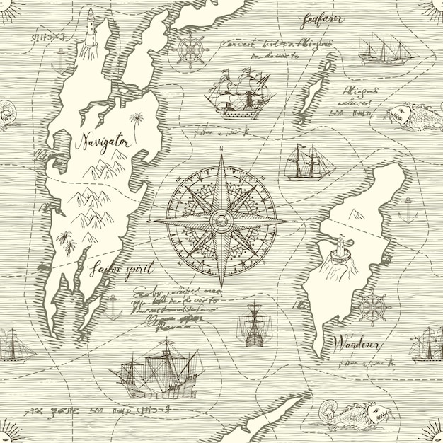 Vector seamless background on sea travel theme