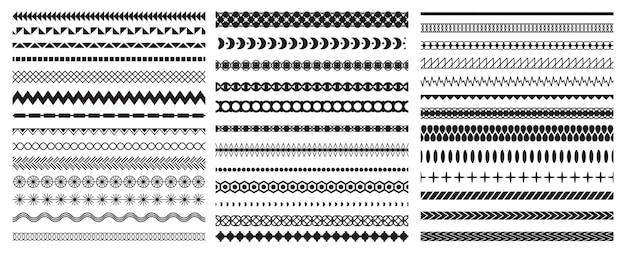 Vector seamless geometric decorative line borders and ornate brushes vintage abstract frame wave vector set