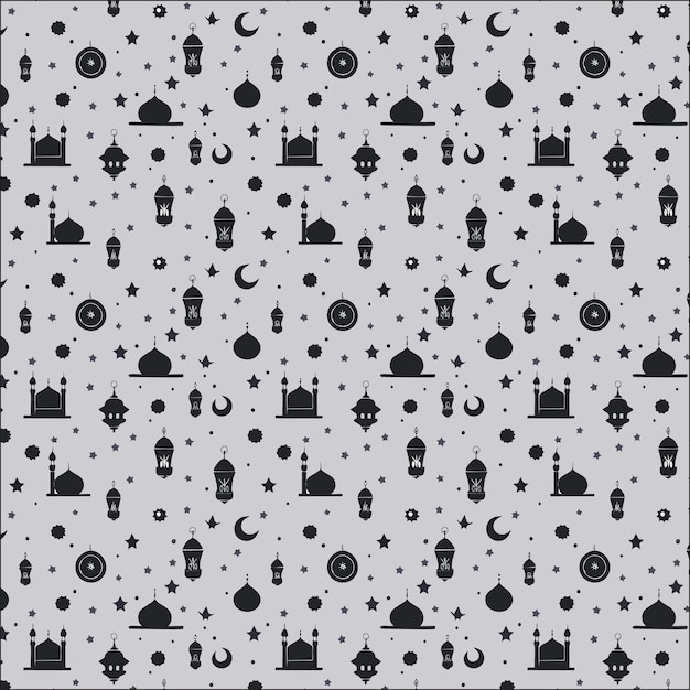 Vector seamless islamic pattern with mosque and lanterns ramadan kareem vector illustration eid ul azha