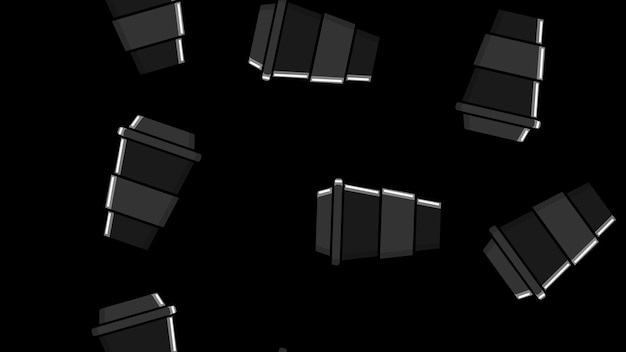 Vector seamless pattern of black repeating glasses with a quick hot invigorating coffee in a takeaway