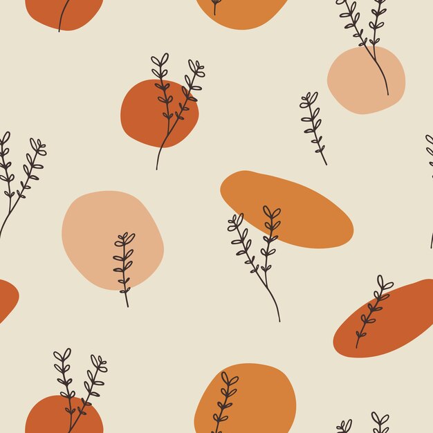 Vector seamless pattern design with floral elements and abstract shapes