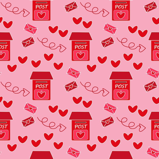 Vector seamless pattern love letters on pink