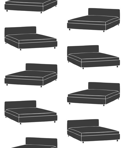 Vector seamless pattern of minimalist bed silhouettes