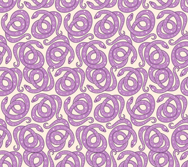 Vector seamless pattern of purple coiled snakes on pastel background