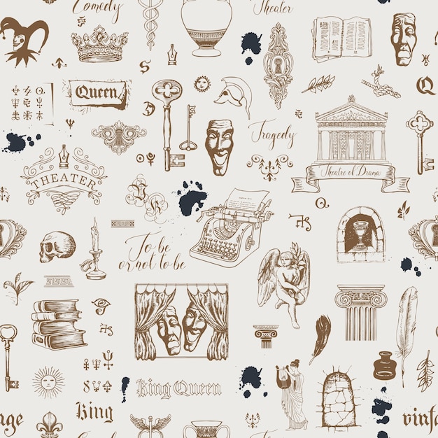 Vector seamless pattern on the theme of theater